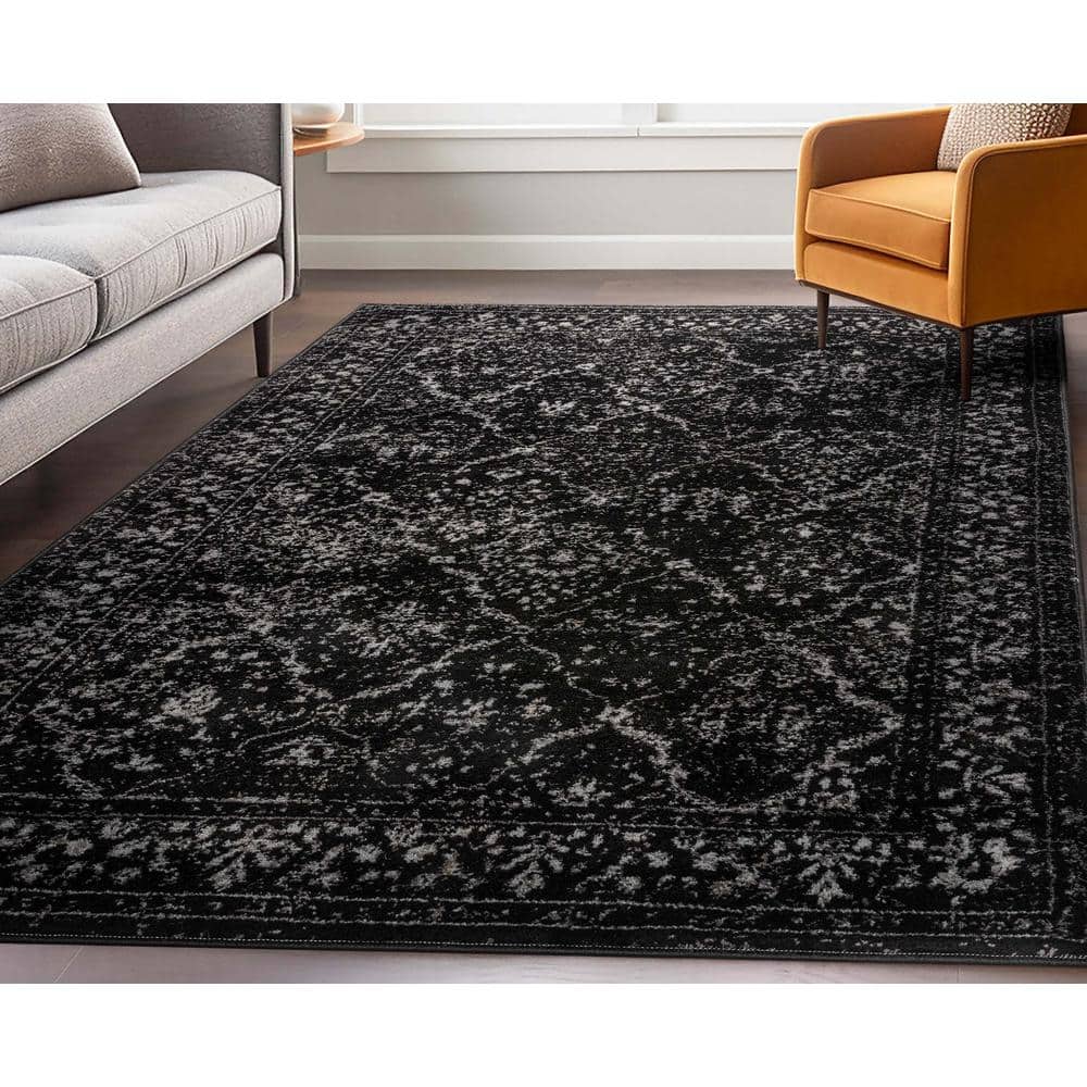 Zazzle Vintage Modern 5' x 7' Black Synthetic Area Rug