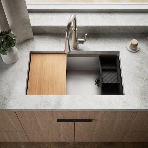 Lassen 33 in. Drop-in Single Bowl Stainless Steel Kitchen Workstation Sink with Accessories