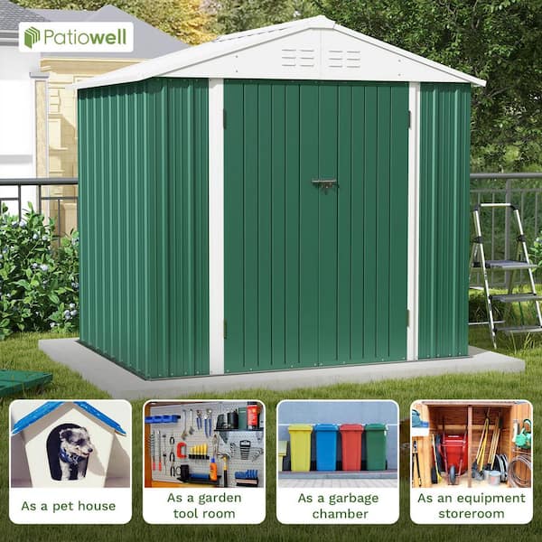 8 ft. W x 6 ft. D Outdoor Storage Green Metal Shed with Sloping Roof and Double Lockable Door (45 sq. ft.)