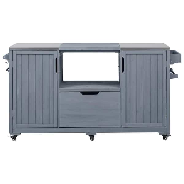 Grey Blue Stainless Steel 23.0 in. Kitchen Island with Drawer and Stainless Steel Top