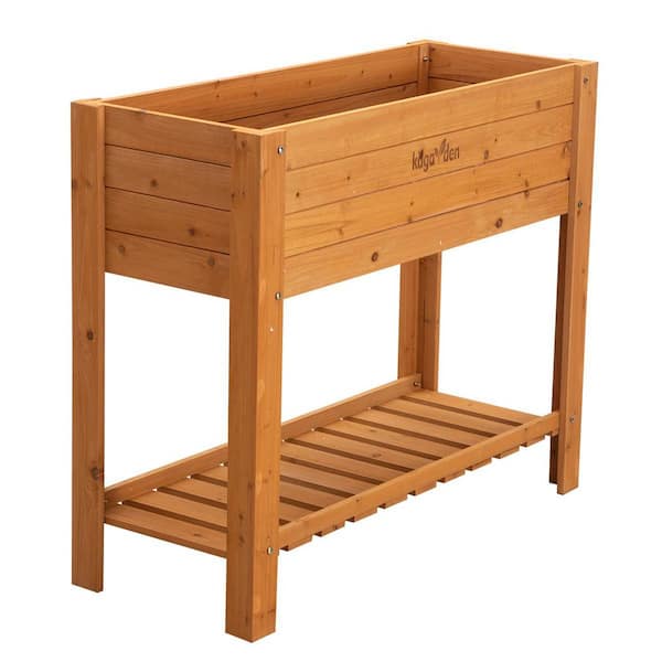 39 in. x 16 in. x 33 in. H Elevated Cedar Wood Raised Garden Bed with Shelf Outdoor Wooden Planter Box