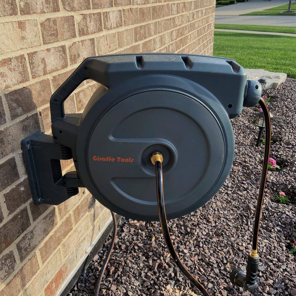 Giraffe Tools 130' Dark Gray Retractable Garden Hose Reel