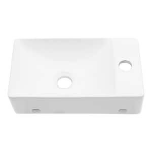 14 in. Wall Mount Hung Rectangle Vessel Sink Ceramic White Bathroom Sink