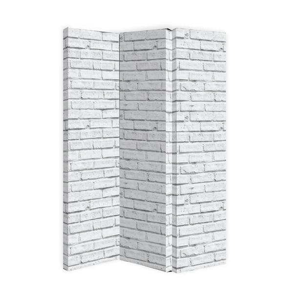 Arthouse 59 in. x 47.0 in. x 1.0 in. Polyester White Brick 3-Panel Free Standing Room Divider