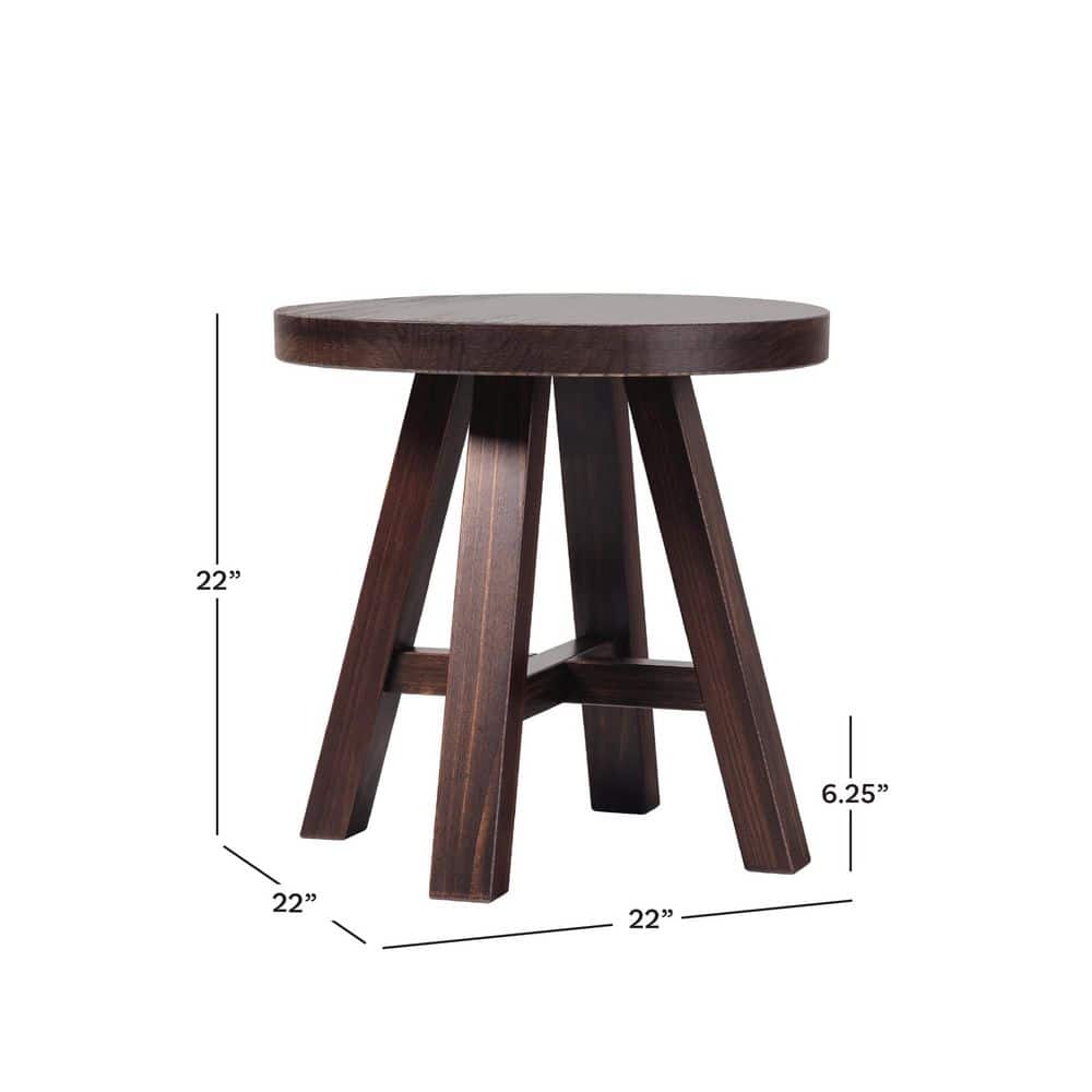 Colt 18 in. Espresso Rustic Round Solid Wood End Table with 4 Legs - thumbnail 4