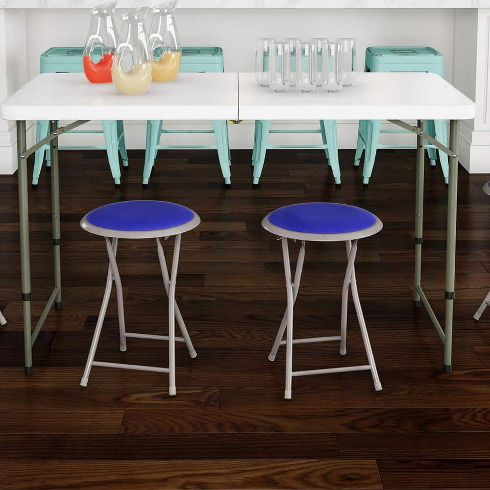 Royal Blue Metal Folding Backless Bar Stool