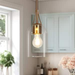 Brass 1-Light Dome Modern Pendant Light Island Foyer Adjustable High Ceiling Light with Clear Glass Shade