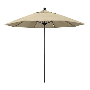 9 ft. Black Aluminum Commercial Market Patio Umbrella with Fiberglass Ribs and Push Lift in Antique Beige Sunbrella