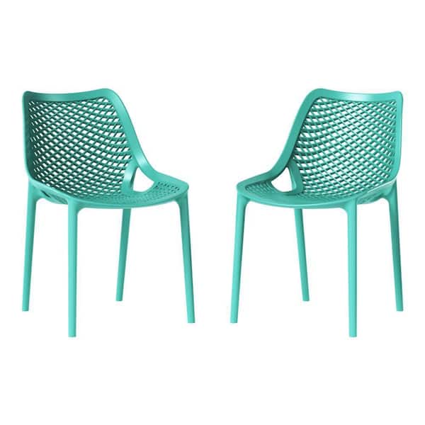 Frond&Form Outdoor Patio Poly Plastic Stacking Curved Dining Side Chair (Set of 2), Turquoise