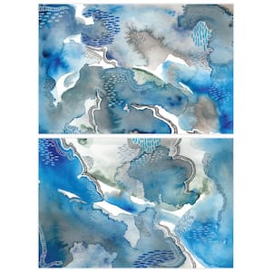 "Subtle Blues" Unframed Free Floating Tempered Art Glass Abstract Wall Art Print 48 in. x 32 in. (Set of 2)