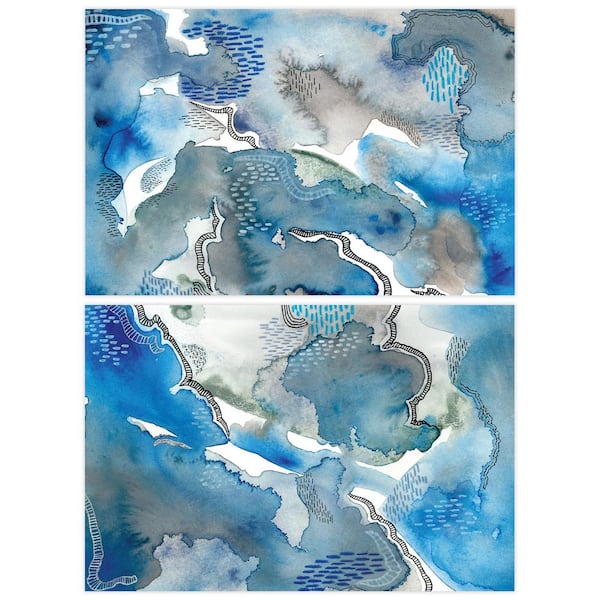 Empire Art Direct "Subtle Blues" Unframed Free Floating Tempered Art Glass Abstract Wall Art Print 48 in. x 32 in. (Set of 2)