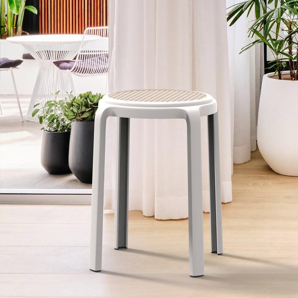 Leisuremod Tresse 17.7 in. White Backless Round Plastic Counter