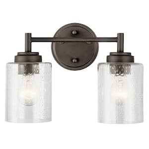 Winslow 12.75 in. 2-Light Olde Bronze Contemporary Bathroom Vanity Light with Clear Seeded Glass
