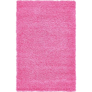 Solid Shag Taffy Pink 3 ft. x 5 ft. Area Rug