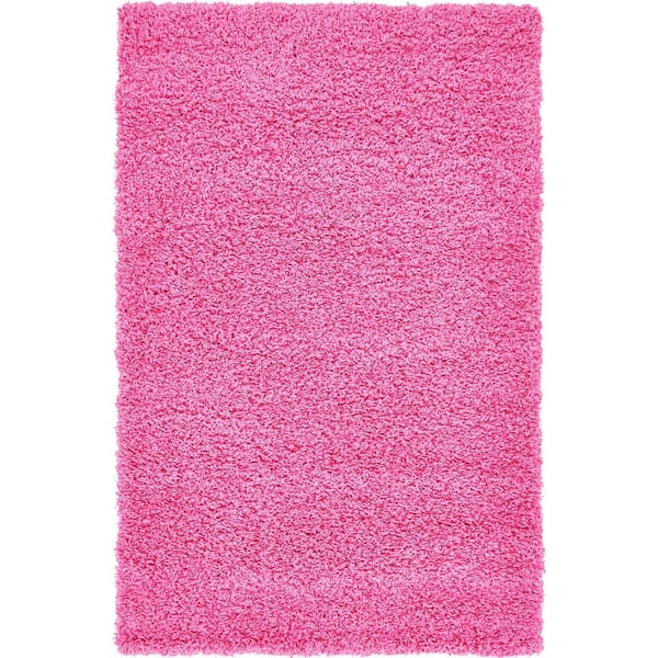 Unique Loom Solid Shag Collection Area Rug (3 ft. 1 in. x 5 ft. 3 in. Rectangle Taffy Pink)