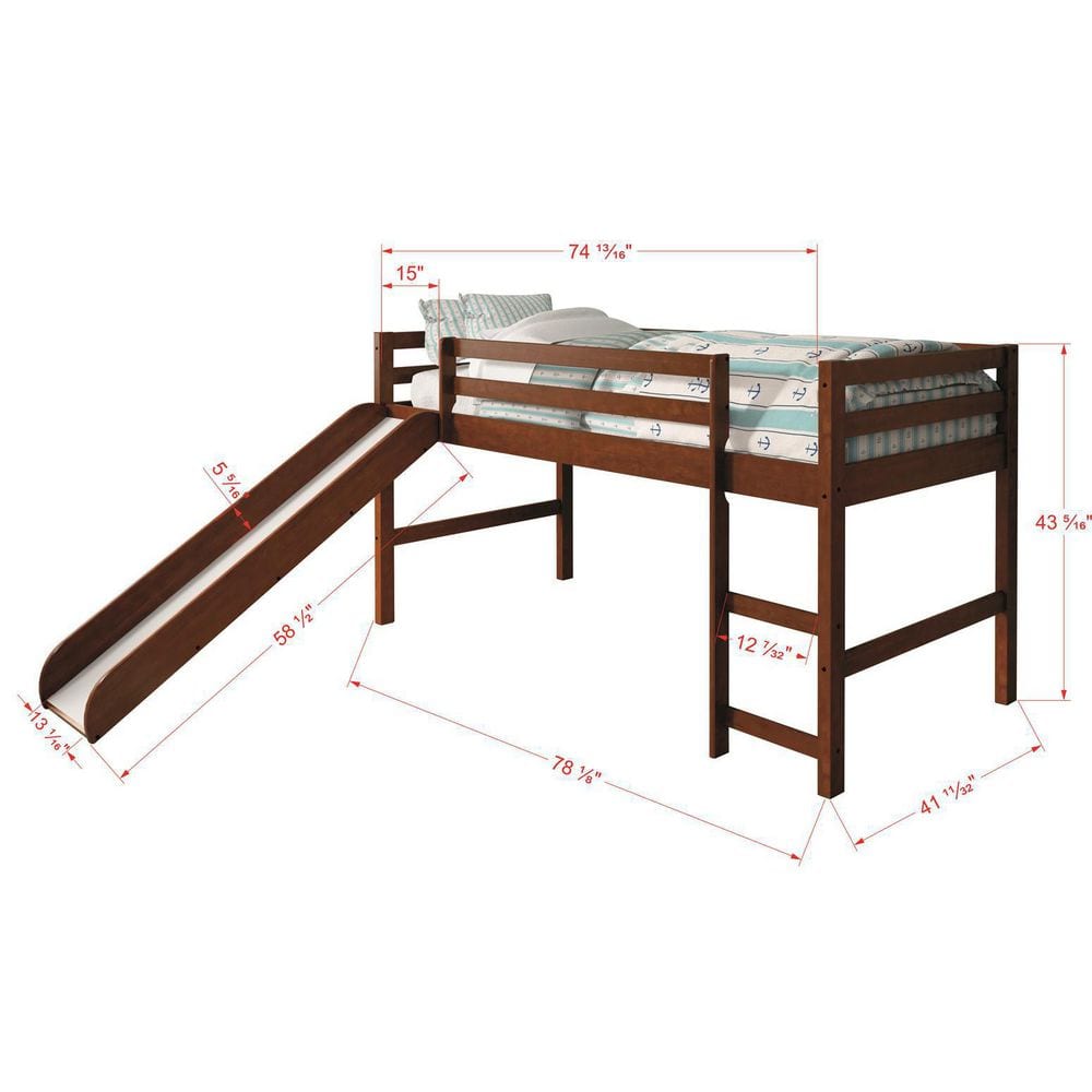 Espresso Twin Pine Loft Bed with Camo Tent and Slide