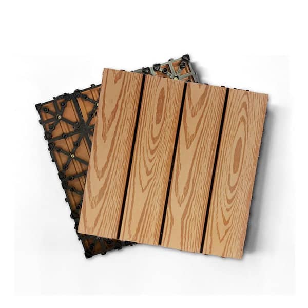 Tunearary 12 in. x 12 in. Outdoor Garden Faux Wood Grain Wood Color Interlocking Wood Plastic Composite Decking Tiles, 20-pieces