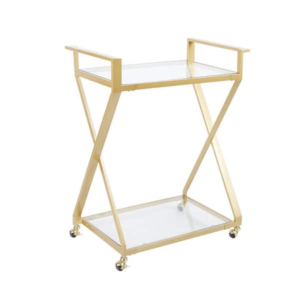 Silverwood Furniture Reimagined Regina Gold X-Frame 2-Tier Serving Cart