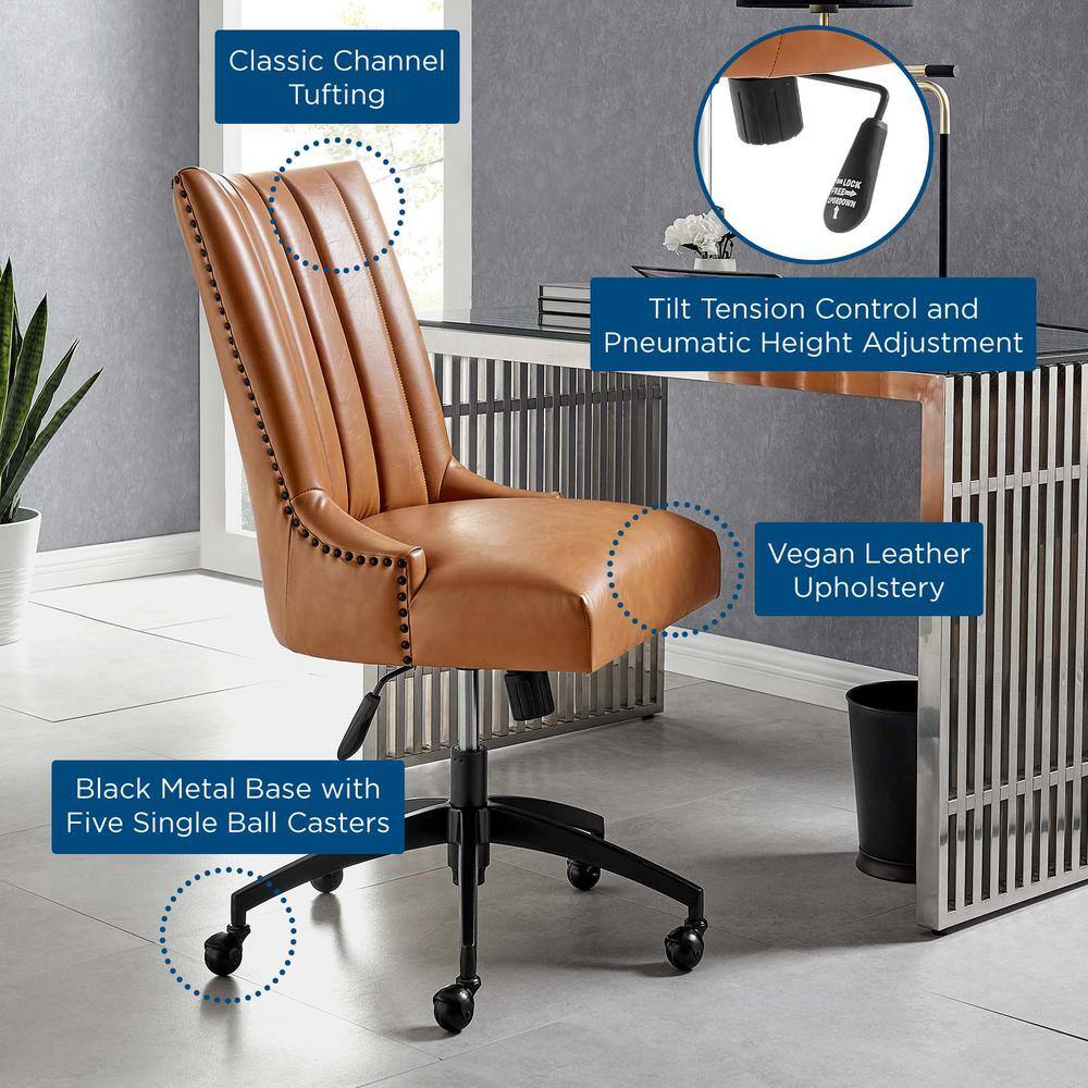 Empower Tufted Vegan Leather Swivel Office Chair in Black Tan
