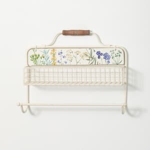 17 in. x 4.5 in. x 12 in. White With Herb Print Decorative Cubby Wall Shelf