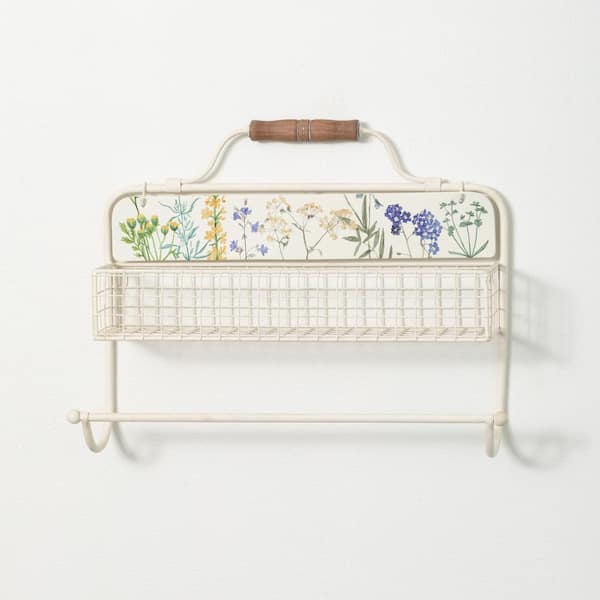SULLIVANS 17 in. x 4.5 in. x 12 in. White With Herb Print Decorative Cubby Wall Shelf