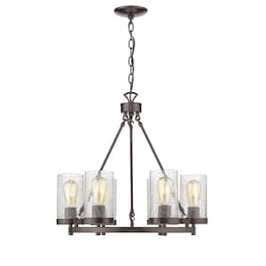 Southampton 6-Light Oil Rubbed Bronze Chandelier with Cracked Glass Shades