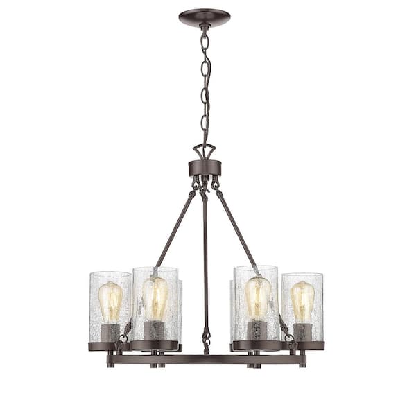 OVE Decors Southampton 6-Light Oil Rubbed Bronze Chandelier with Crackled Clear Glass Shades
