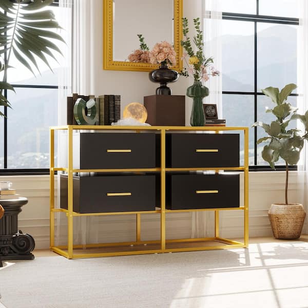 chimmy様② C5249 FRAMeWORK× Drawer FUFU&GAGA Black Drawers with Gold Metal Frame 4-Drawer 39.4