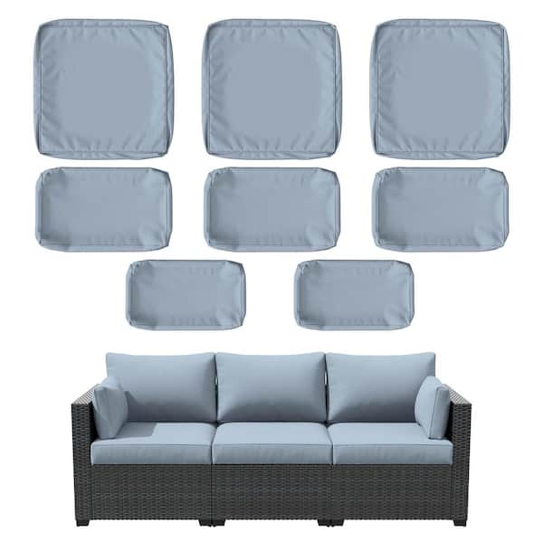 Kimunuk 8-Piece 25.6 in. Outdoor Replacement Lounge Cushion Covers Sky Blue