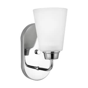 Kerrville 4.625 in. 1-Light Chrome Traditional Transitional Wall Sconce Vanity Light with Satin Etched Glass Shade