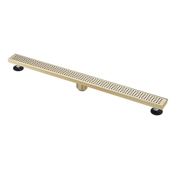 Tahanbath 36 in. Linear Shower Drain, Included Hair Strainer and Leveling Feet in Brushed Gold