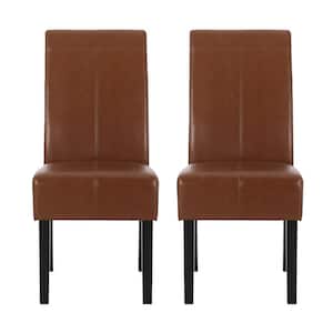 Braydon Cognac Brown Faux Leather T-Stitch Dining Chair (Set of 2)