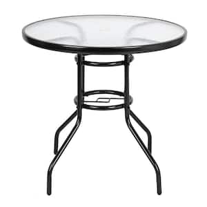 Metal Outdoor Dining Table Round Toughened Glass Table Yard Garden