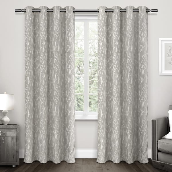 EXCLUSIVE HOME Forest Hill Dove Grey Nature Woven Room Darkening Grommet Top Curtain, 52 in. W x 84 in. L (Set of 2)