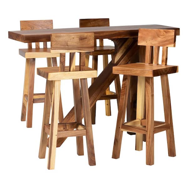 Luli 5-Piece Natural Brown Suar Wood Top Bar Table Set Seats-4