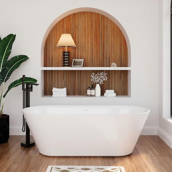 71 in. x 29.5 in. Acrylic Flatbottom Freestanding Soaking Bathtub with Center Drain and Overflow in White