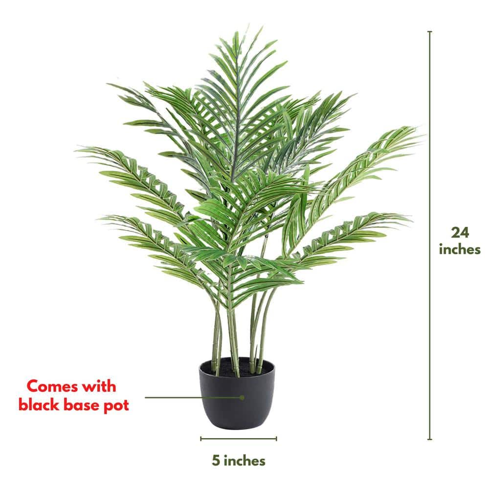 Tropical Paradise 24" Artificial Areca Palm with LED Lights in Black Pot