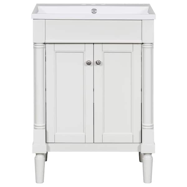 Aoibox 24'' x 6.61 " White Bathroom Vanity with Top Sink 2-Tier Modern Bathroom Storage Cabinet Single Sink Bathroom Vanity