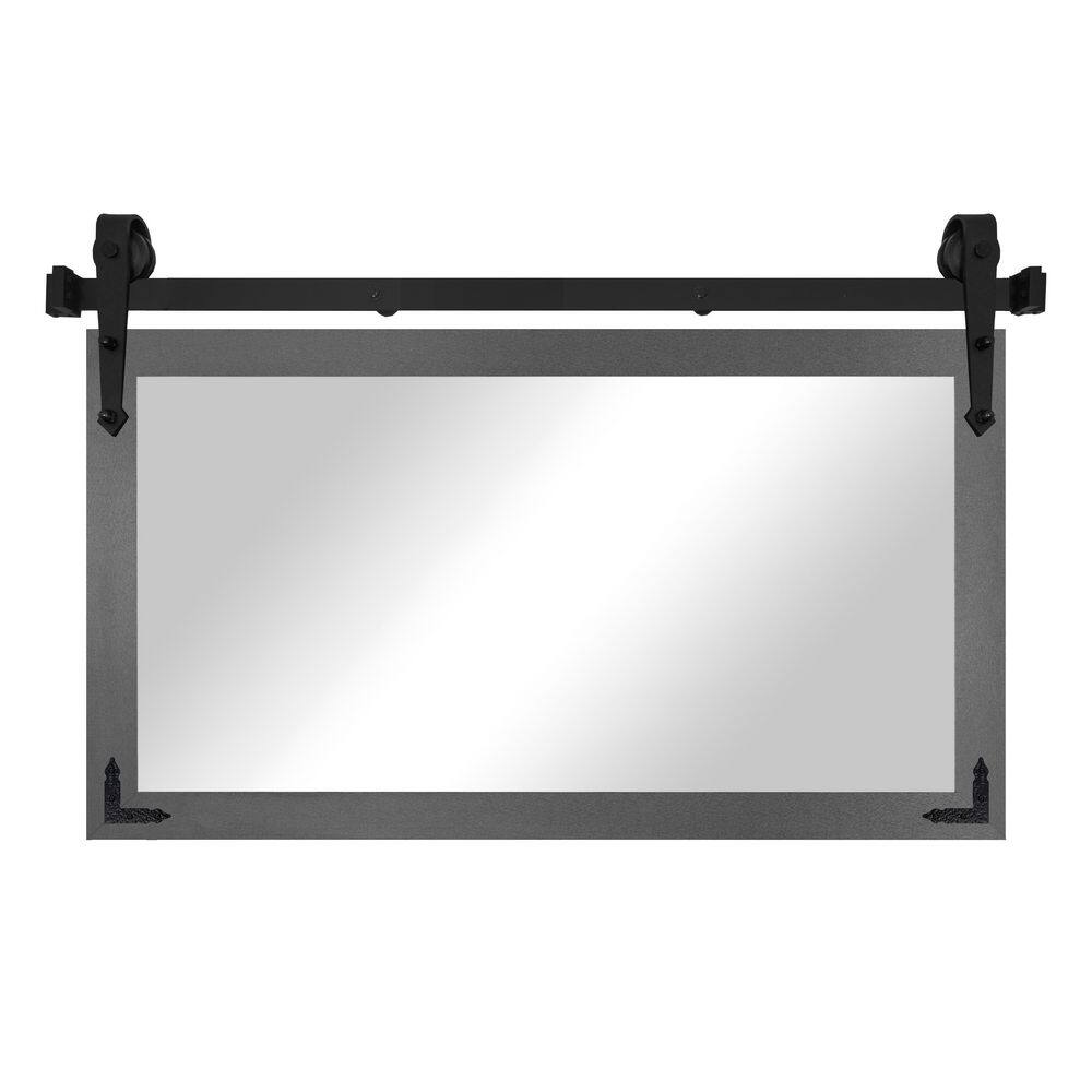 (33 in. W x 36 in. H) Light Silver Mirror w Steel Barn Door Track and Decorative Metal Corner Brackets price history on PriceWatchPro