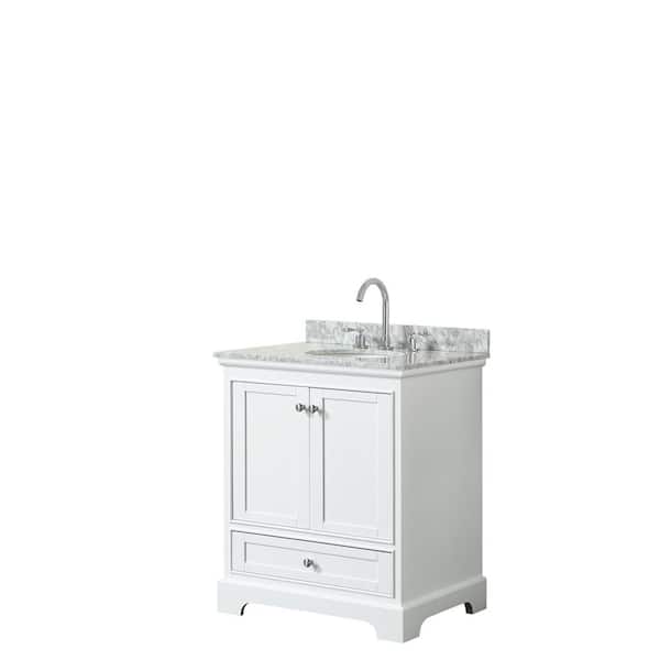 Wyndham Collection Deborah 30 In Single Bathroom Vanity In White With Marble Vanity Top In White Carrara With White Basin Wcs202030swhcmunomxx The Home Depot