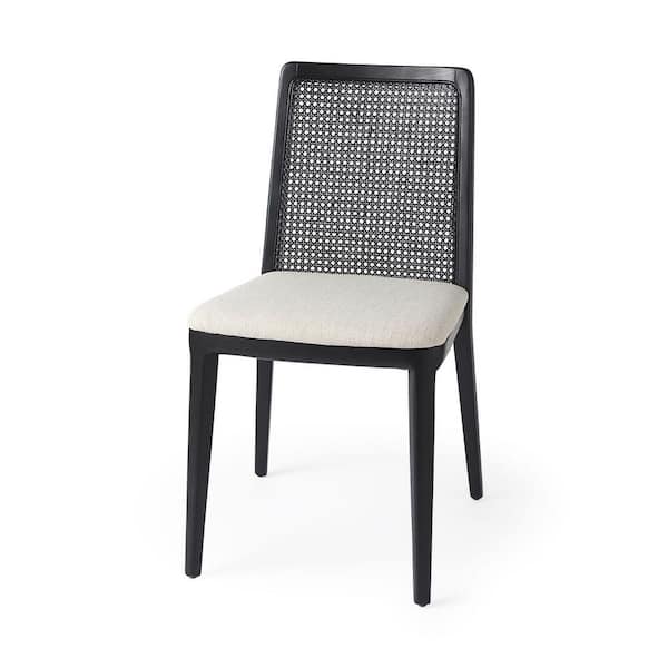 HomeRoots Mariana Black Wood with Cream Cushioned Parsons Chair