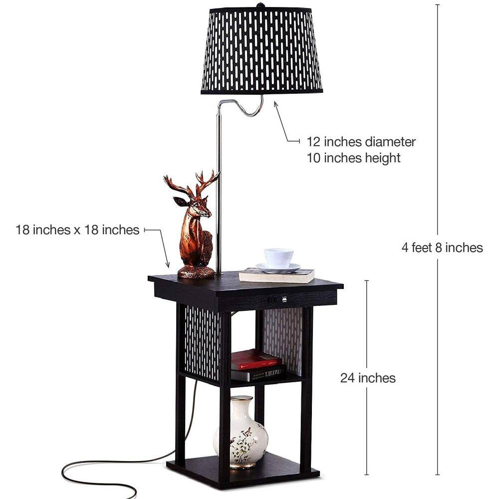 Black Adjustable Kids Shelf with Built-In Lamp and USB