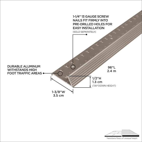 1.38 in. x 96 in. Pewter Fluted Aluminum Carpet Gripper with Teeth