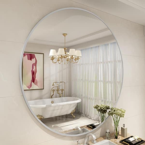 48 in. W x 48 in. H Round Aluminum Alloy Framed French Cleat Mounted Wall Decor Bathroom Vanity Mirror in Matte Silver