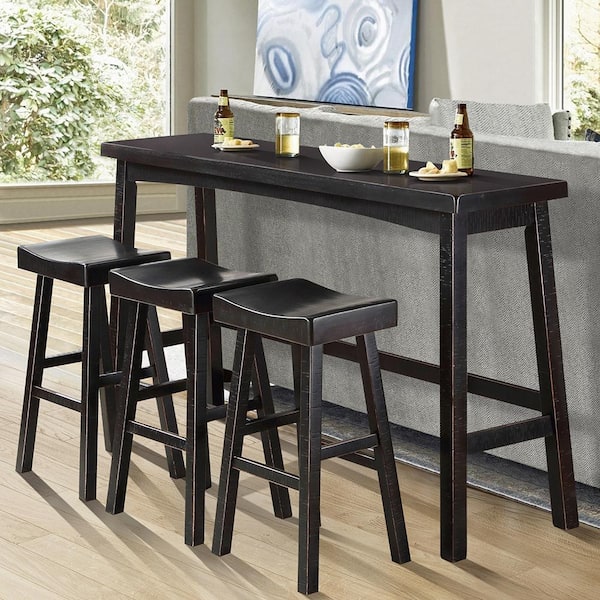 Lazzara Oxton 4-Piece Black Finish Wood Top Pub Height Bar Table