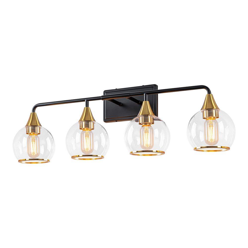 31 in.4-Light Black and Gold Bathroom Vanity Light Fixture,Modern Wall Sconce with Clear Glass Shades for Mirror,Bedroom price history on PriceWatchPro