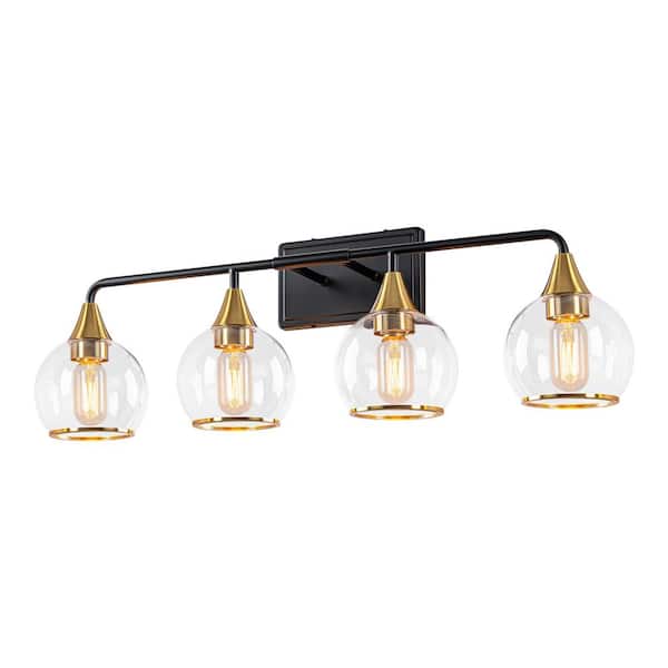 TinHon 31 in.4-Light Black and Gold Bathroom Vanity Light Fixture