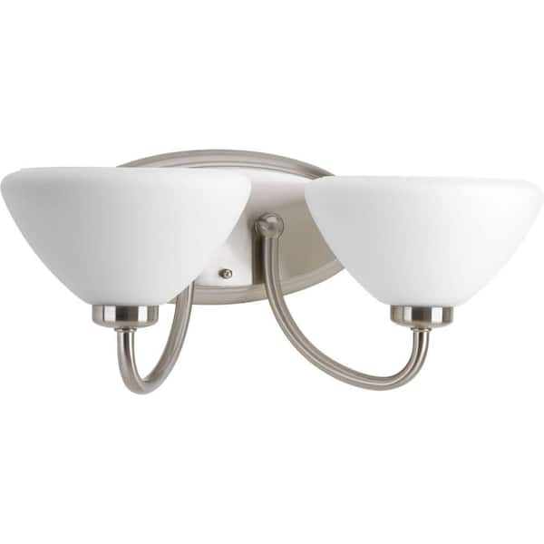 Progress Lighting Rave Collection 2-Light Brushed Nickel Vanity Light with Opal Etched Glass Shades