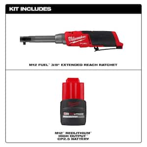 M12 FUEL 12V Lithium-Ion Brushless Cordless 1/4 in. Extended Reach Ratchet w/CP High Output 2.5 Ah Battery Pack