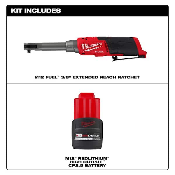 M12 FUEL 12V Lithium-Ion Brushless Cordless 1/4 in. Extended Reach Ratchet w/CP High Output 2.5 Ah Battery Pack